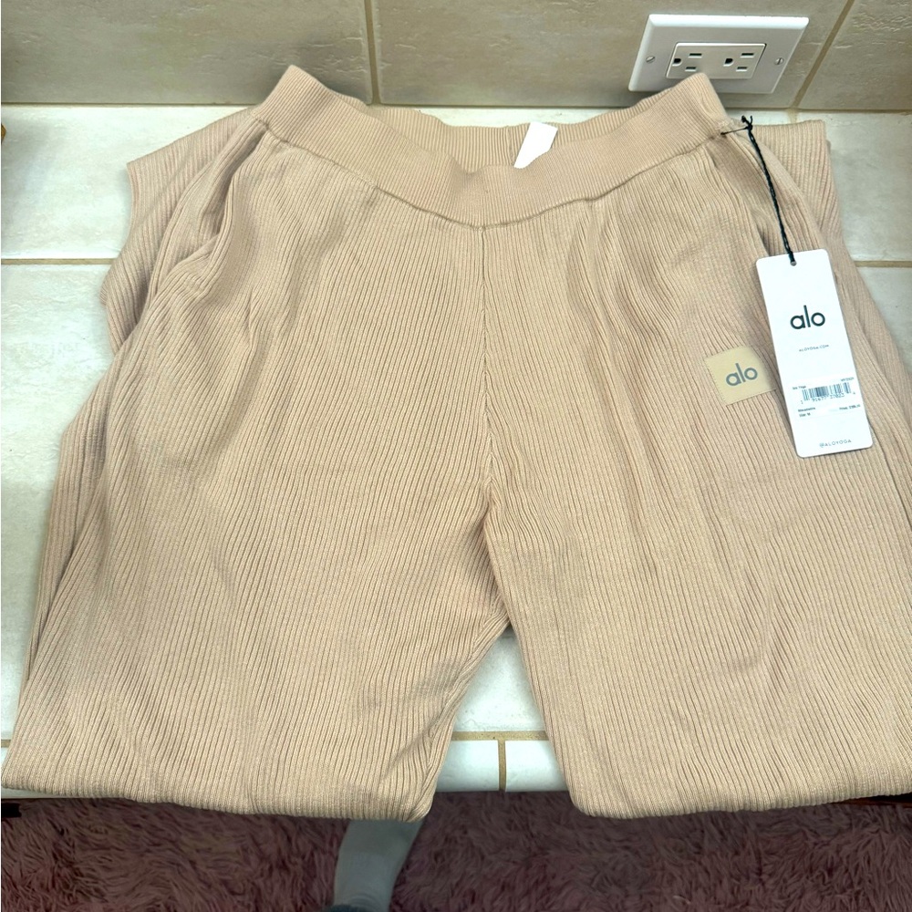 Knit high waisted salana wide leg pant macadamia